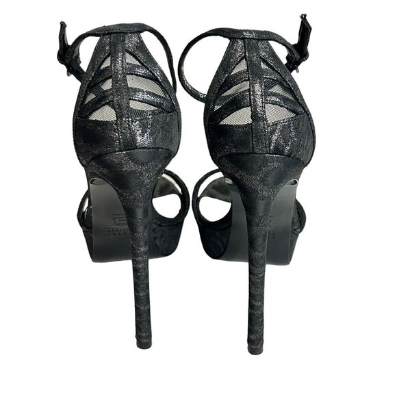STUART WEITZMAN Heels Womens 8.5M Black Platform Ankle Strap Glitter Tizyou - Picture 9 of 12